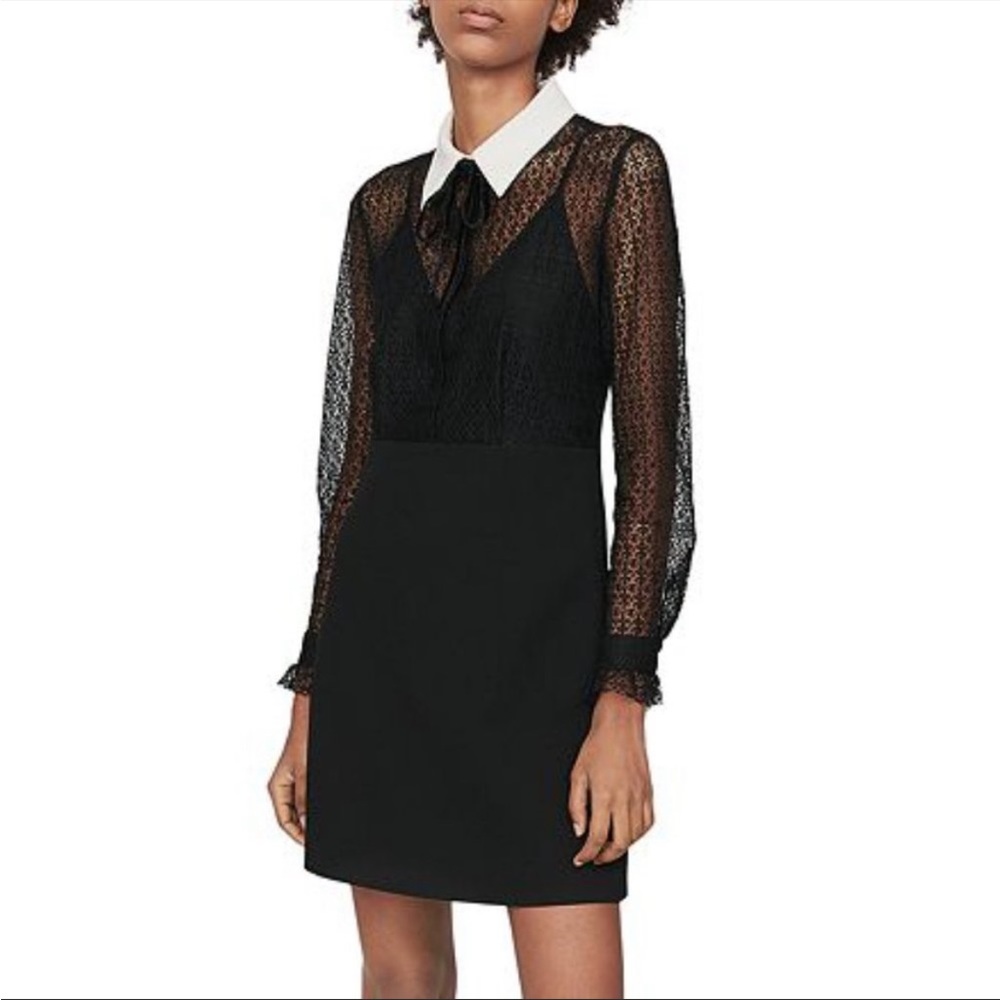 NWT MAJE Ramon Contrast-Collar
Lace Mini Dress Black Size Small MSRP
$415